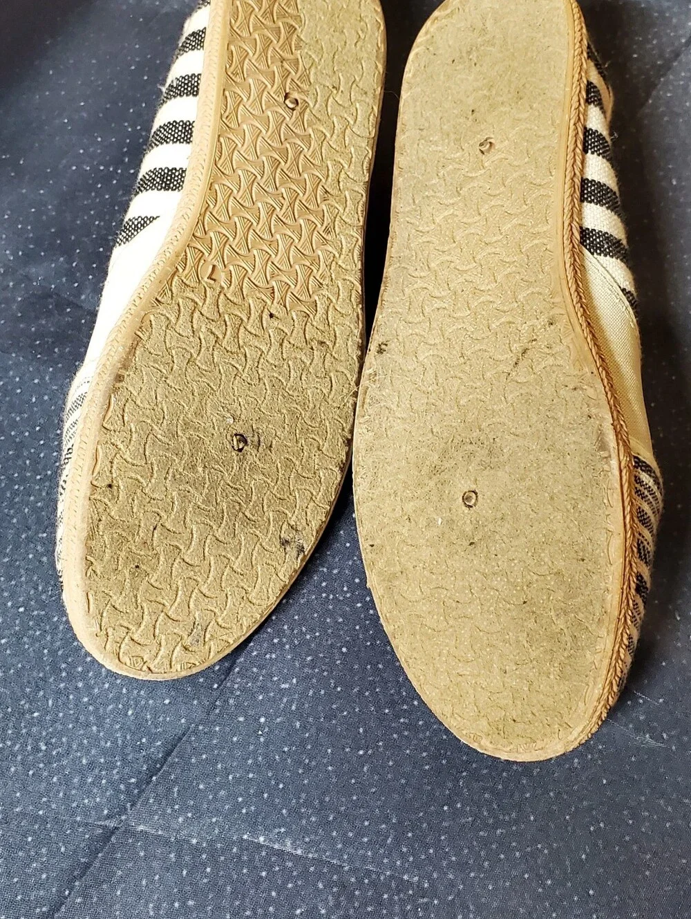 US Sports Black & Cream Striped Canvas Slip-On Espadrille Flats Size 7